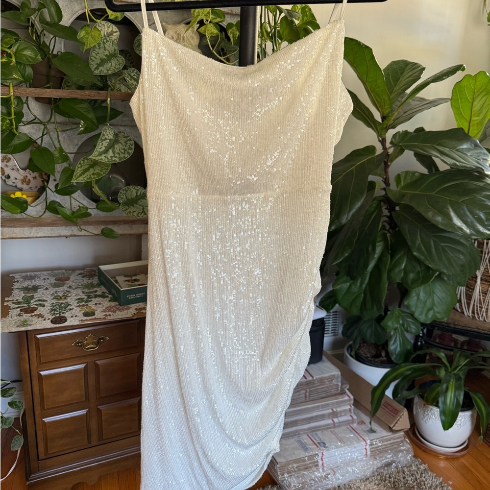 Elegant White Sequin Dress